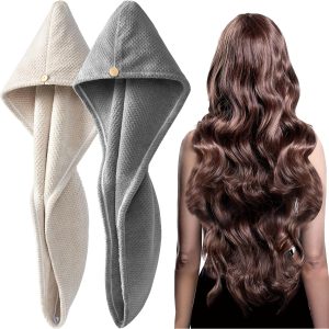 YFONG 2-Pack Large Microfiber Hair Towel Wrap for Quick Drying