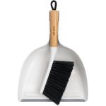 MR.SIGA Dustpan and Brush Set with Bamboo Handle, White