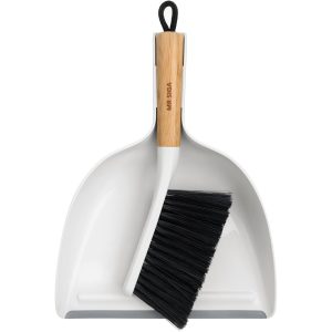 MR.SIGA Dustpan and Brush Set with Bamboo Handle, White