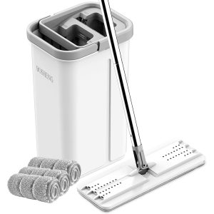 BOSHENG Mop and Bucket with Wringer Set & 3 Microfiber Pads
